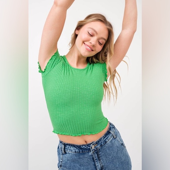 Lettuce Trim Ribbed Short-Sleeve Baby Tee - Picture 2 of 2